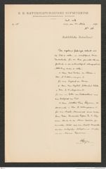 k.k. naturhistorisches Hofmuseum, Intendanzakten 1885-1896 (Hauer), Aktenzahl Z.136/1893, Seite 1